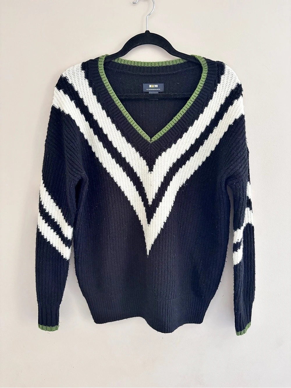 Maeve V-Neck Cardigan Color Block Sweater cheveron